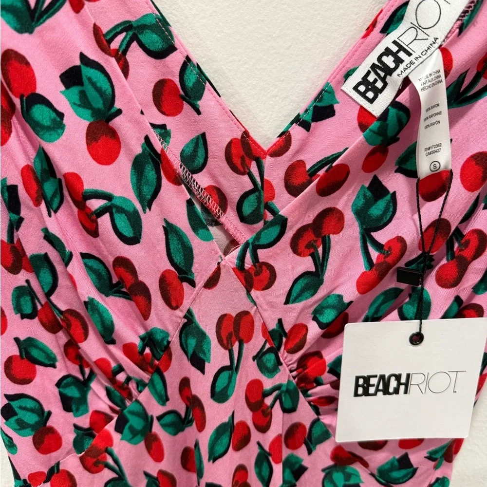 Beach Riot Pink Floral V-Neck Ruffle Mini Dress NWT - Picture 4 of 6